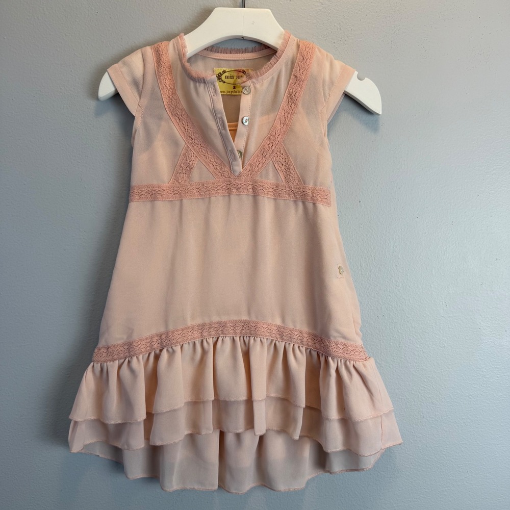 Mia Joy by Joyfolie Girls Size 2T Pink Lace Chiffon Tiered Ruffle Dress Boho